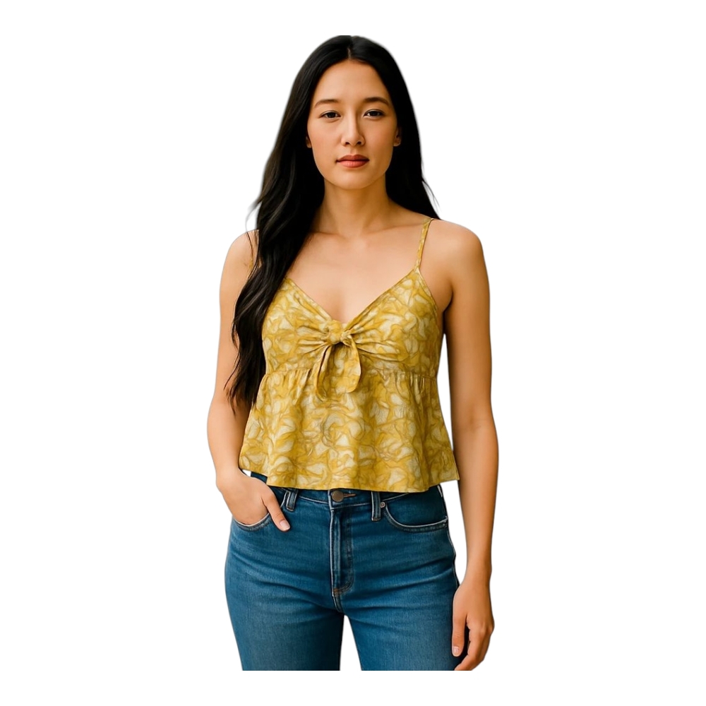 Zara Gold Cropped Sleeveless Camisole with Tie Front